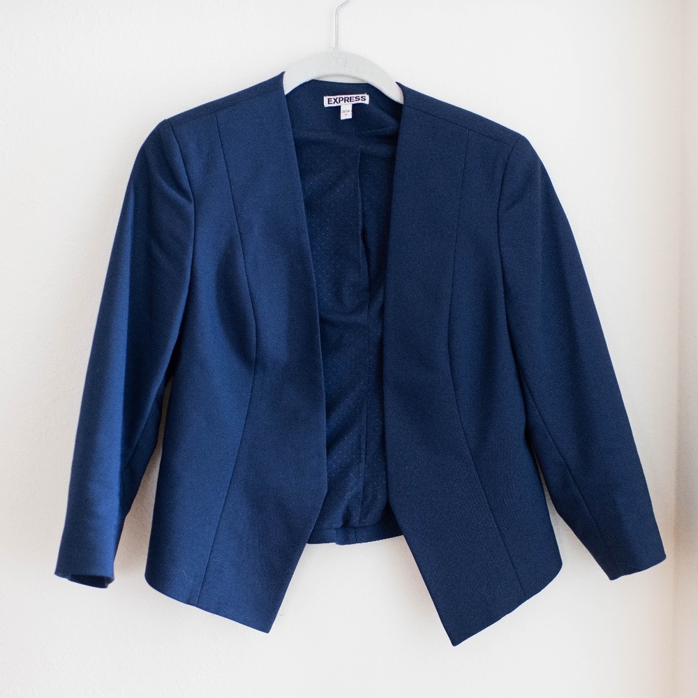 Express Navy Cropped 3/4 Sleeve Blazer